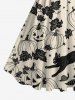Plus Size Pumpkin Cat Butterfly Leaf Bird Print Halloween 1950s Vintage Swing A Line Dress -  