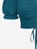 Haut cintré uni à épaules dénudées et manches bouffantes grande taille - Vert L