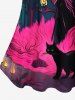 T-shirt grande taille à épaules dénudées avec imprimé arbre à chat, feu et flammes pour Halloween - Noir 3X