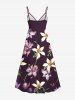 Robe caraco trapèze hawaïenne bicolore grande taille à imprimé floral, feuilles et branches - Rouge Vineux 4X