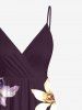 Robe caraco trapèze hawaïenne bicolore grande taille à imprimé floral, feuilles et branches - Rouge Vineux 4X