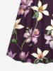 Robe caraco trapèze hawaïenne bicolore grande taille à imprimé floral, feuilles et branches - Rouge Vineux 4X