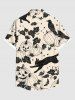 Plus Size Pumpkin Cat Butterfly Leaf Bird Print Halloween Button Pocket Shirt For Men -  