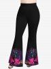 Pantalon évasé grande taille motif arbre à chat sorcier, feu et flammes pour Halloween - Noir 3X
