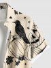 Plus Size Pumpkin Cat Butterfly Leaf Bird Print Halloween Button Pocket Shirt For Men -  
