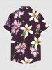 Plus Size Two Tone Flower Leaf Branch Print Hawaii Button Pocket Shirt For Men -  