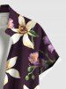 Plus Size Two Tone Flower Leaf Branch Print Hawaii Button Pocket Shirt For Men -  