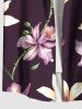 Plus Size Two Tone Flower Leaf Branch Print Hawaii Button Pocket Shirt For Men -  