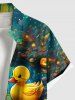 Chemise boutonnée Halloween grande taille à imprimé citrouille et canards pour homme - Bleu Ciel 5XL