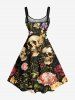 Robe débardeur hawaïenne trapèze grande taille à imprimé tête de mort, fleur et feuilles - Noir XXS