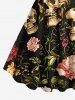 Plus Size Skull Flower Leaf Print Hawaii A Line Tank Dress -  