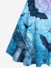 Robe trapèze d'Halloween grande taille, style rétro médiéval, motif chauve-souris, pilier, lune, vortex sous-marin, avec ceinture amovible - Bleu Ciel 1X