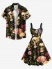 Robe débardeur trapèze hawaïenne grande taille à imprimé tête de mort, fleur et feuilles - Noir 4X