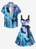 Robe trapèze d'Halloween grande taille, style rétro médiéval, motif chauve-souris, pilier, lune, vortex sous-marin, avec ceinture amovible - Bleu Ciel 1X