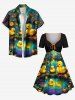 Plus Size Pumpkin Duck Pond Print Halloween Cinched A Line Dress -  