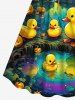 Plus Size Pumpkin Duck Pond Print Halloween Cinched A Line Dress -  