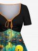 Plus Size Pumpkin Duck Pond Print Halloween Cinched A Line Dress -  