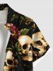 Plus Size Skull Flower Leaf Print Hawaii Button Pocket Shirt For Men -  