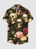 Plus Size Skull Flower Leaf Print Hawaii Button Pocket Shirt For Men -  