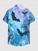 Plus Size Medieval Retro Style Bat Pillar Moon Underwater Vortex Print Halloween Button Pocket Shirt For Men -  