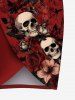 Cache-maillot de plage convertible grande taille à imprimé tête de mort, hibiscus, fleurs et feuilles pour Halloween - Rouge M