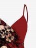 Cache-maillot de plage convertible grande taille à imprimé tête de mort, hibiscus, fleurs et feuilles pour Halloween - Rouge M