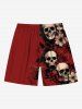 Plus Size Skull Hibiscus Flower Leaf Print Halloween Drawstring Beach Shorts For Men -  