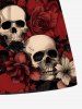 Plus Size Skull Hibiscus Flower Leaf Print Halloween Drawstring Beach Shorts For Men -  