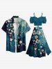 Plus Size Ombre Watercolor Flower Branch Print Hawaii Split A Line Skirt -  