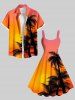 Robe débardeur hawaïenne grande taille à imprimé cocotier et soleil ombré - Orange XXS