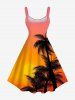 Plus Size Coconut Tree Sun Ombre Print Hawaii Tank Dress -  