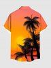 Chemise hawaïenne grande taille à imprimé cocotiers et soleil ombré, boutons et poches pour homme - Orange 3XL