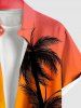 Chemise hawaïenne grande taille à imprimé cocotiers et soleil ombré, boutons et poches pour homme - Orange 3XL