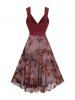 Tie Dye Flower Flocking Surplice A Line Tank Dress with Removable Belt -  
