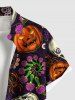 Plus Size Halloween Skull Pumpkin Flowers Spider Print Buttons Pocket Shirt For Men -  