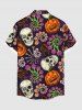Plus Size Halloween Skull Pumpkin Flowers Spider Print Buttons Pocket Shirt For Men -  