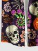 Plus Size Halloween Skull Pumpkin Flowers Spider Print Buttons Pocket Shirt For Men -  