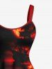 Plus Size Halloween Skull Pirate Sea Waves Ship Fire Flame Print Tank Dress -  
