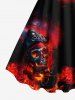 Plus Size Halloween Skull Pirate Sea Waves Ship Fire Flame Print Tank Dress -  