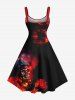 Plus Size Halloween Skull Pirate Sea Waves Ship Fire Flame Print Tank Dress -  