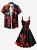 Plus Size Halloween Skull Pirate Sea Waves Ship Fire Flame Print Tank Dress -  
