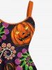 Plus Size Halloween Skull Pumpkin Flowers Spider Print Tank Dress -  