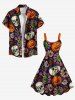 Plus Size Halloween Skull Pumpkin Flowers Spider Print Tank Dress -  