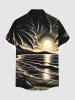 Plus Size Coconut Tree Sunset Sea Waves Print Buttons Pocket Hawaii Shirt For Men -  