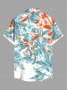 Plus Size Flowers Leaf Print Buttons Pocket Hawaii Shirt For Men -  