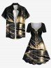 Plus Size Coconut Tree Sunset Sea Waves Print Cinched Hawaii Dress -  
