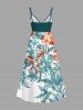 Plus Size Flowers Leaf Print Surplice Hawaii Cami Dress -  