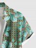 Plus Size Hibiscus Flowers Leaf Print Buttons Pocket Hawaii Shirt For Men -  