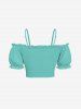 Plus Size Cinched Ruched Ruffles Cold Shoulder Cami Top - Vert XS