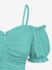 Plus Size Cinched Ruched Ruffles Cold Shoulder Cami Top - Vert XS